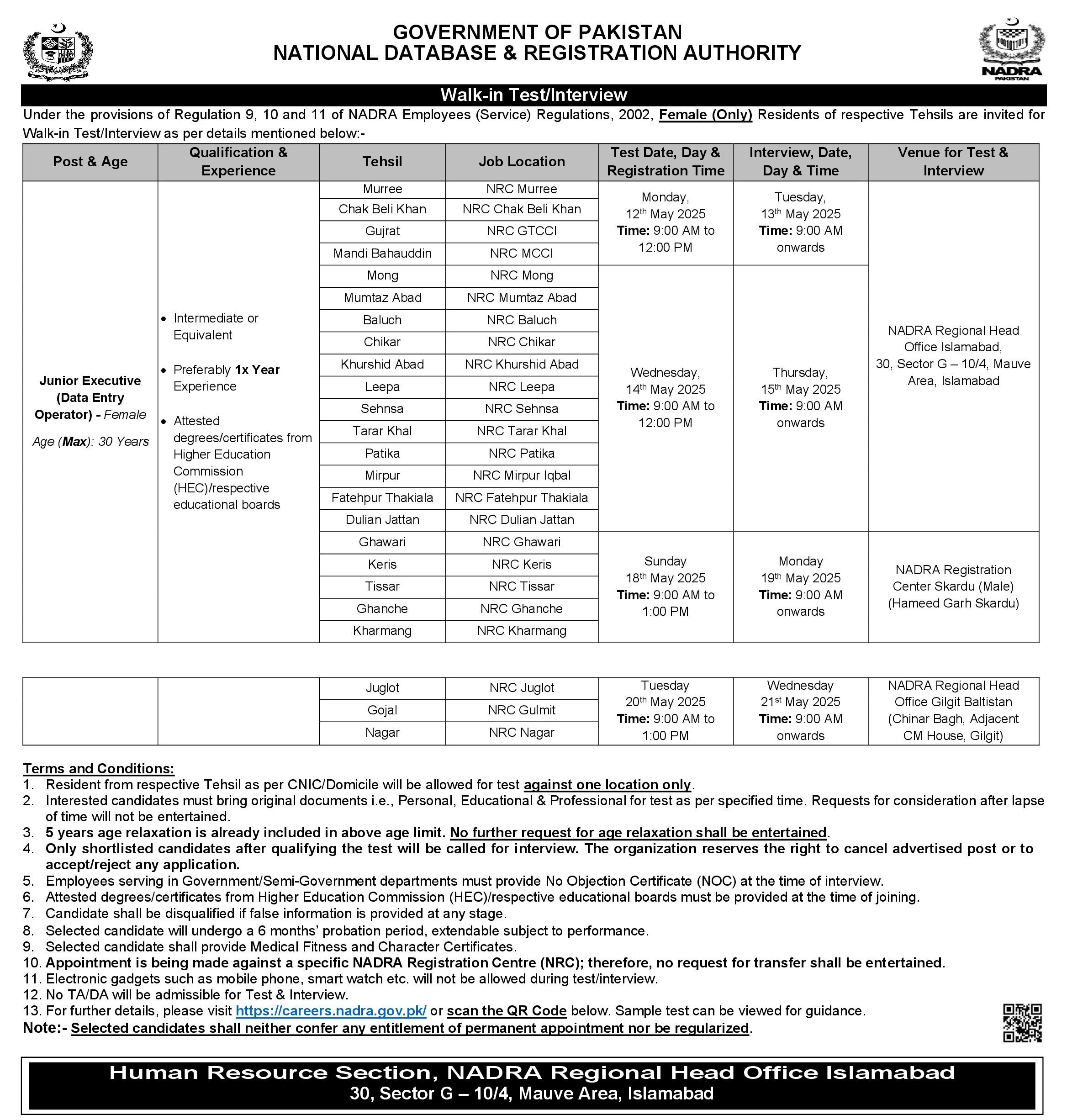 NADRA JOBS 2025 Latest Ads Apply Online