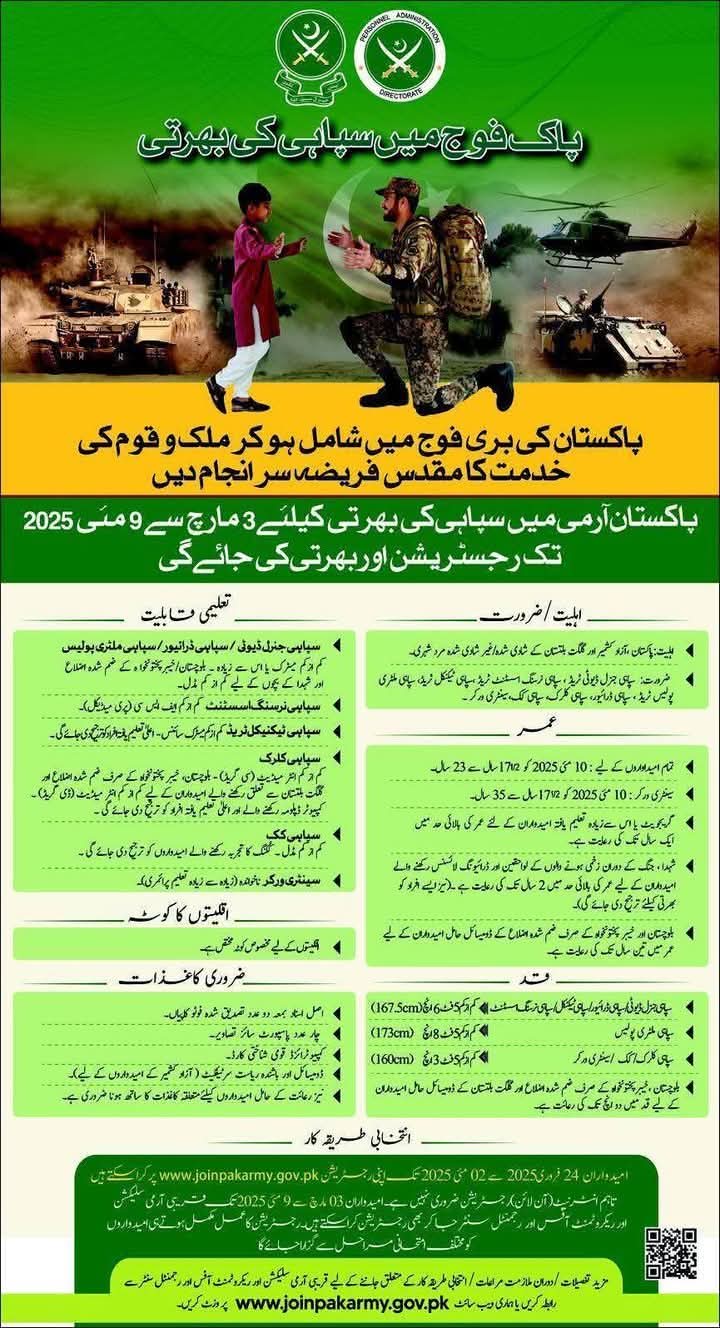 Pak Army Soldier Jobs May 2025 Apply online
