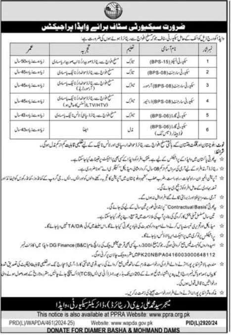 WAPDA Latest Jobs 2025 (Security Inspectors and Sergeant)