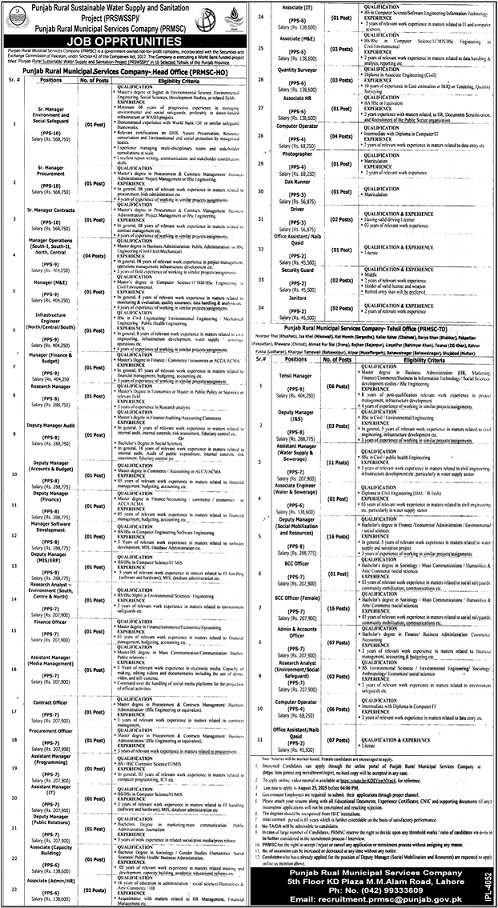 Punjab Rural Municipal Services Company Jobs 2025 Latest Advertisement