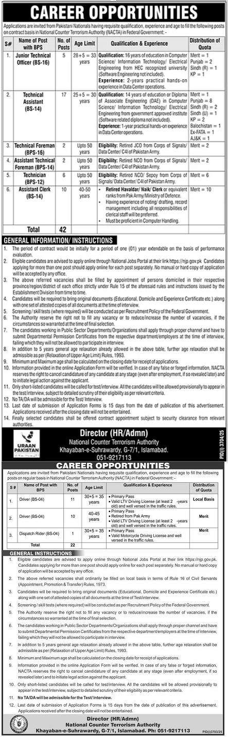 National Counter Terrorism Authority (NATTA) Jobs 2025 Latest Advertisement