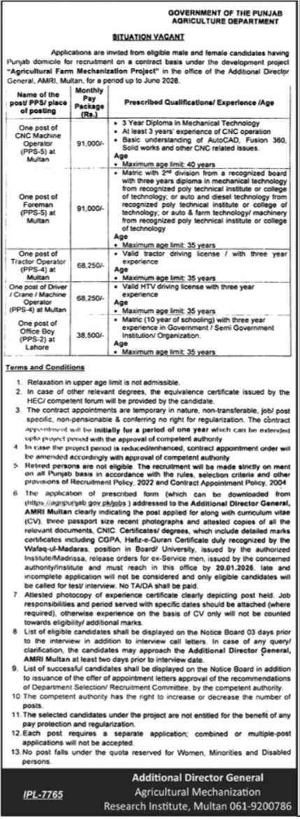 Punjab Agriculture Department Jobs 2025 Latest Advertisement