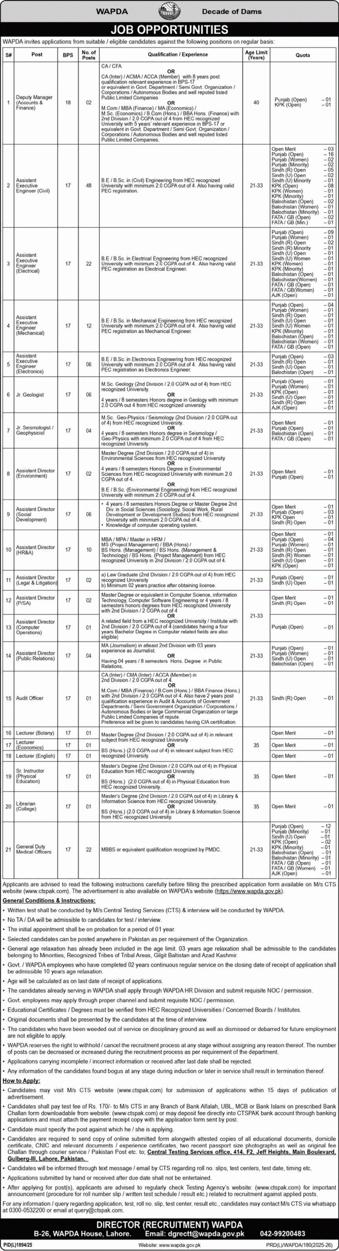 Water and Power Development Authority Jobs 2026 Latest Advertisement