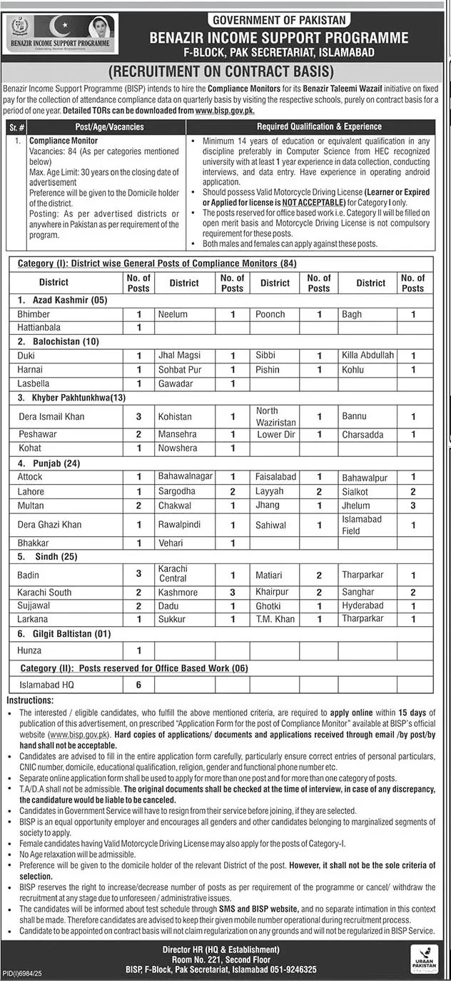 Benazir Income Support Program Jobs 2026 Latest Advertisement