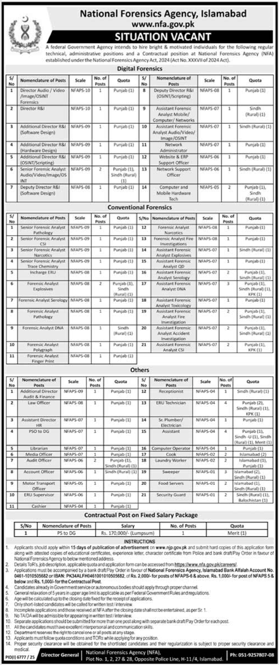 National Forensic Agency Islamabad Jobs 2026 Latest Advertisement