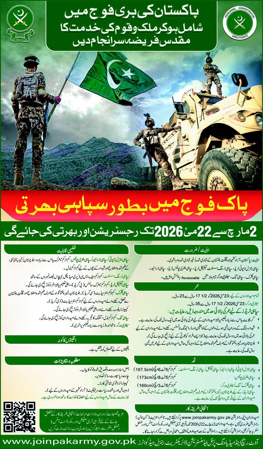 Pak Army Soldier Jobs 2026 Latest Advertisement