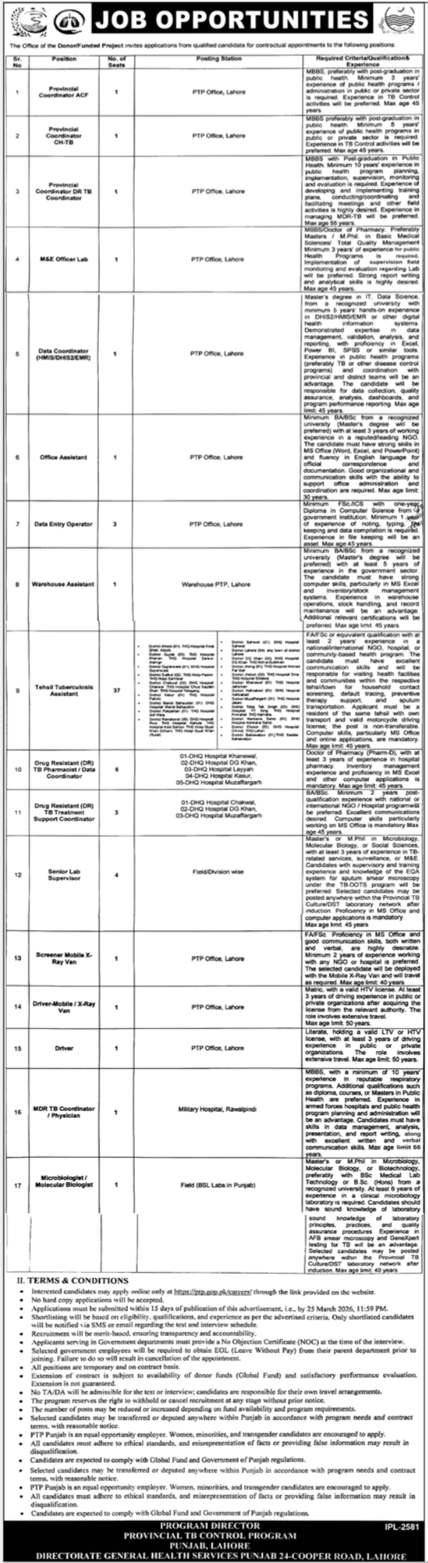 Directorate General Health Services Jobs 2026 Latest Advertisement